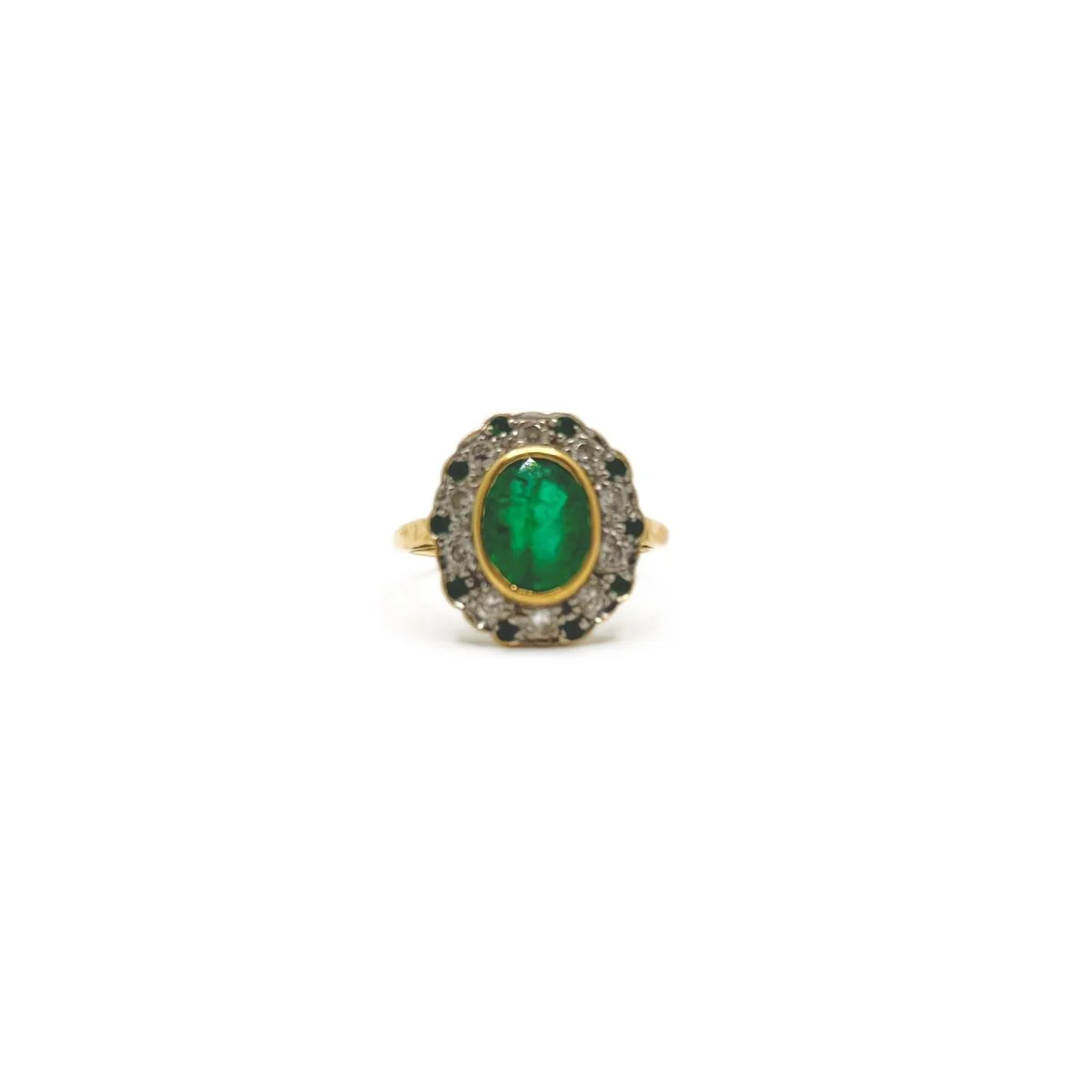 Bague Cocktail en or jaune, or blanc, émeraude et diamants