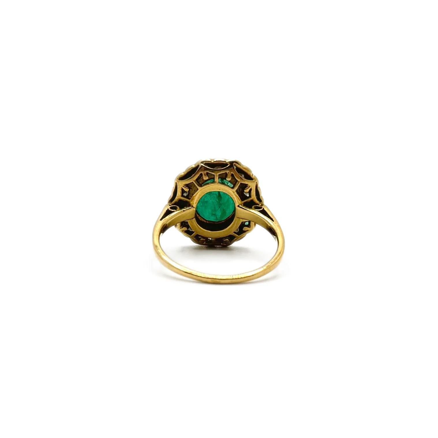 Bague ancienne en or jaune et or gris avec émeraude et diamants - Image 5