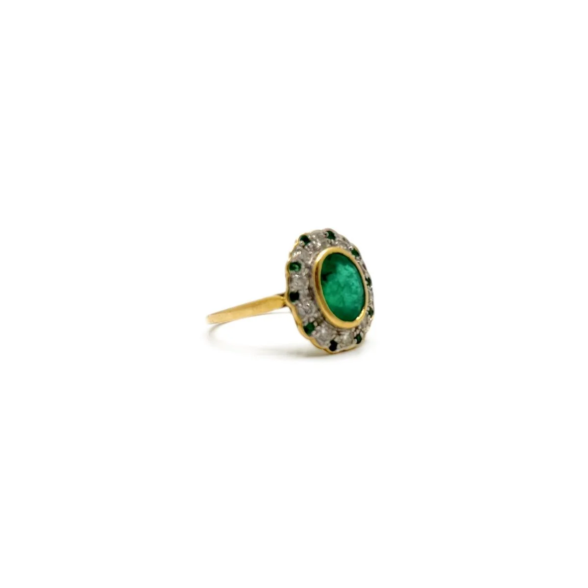 Bague Cocktail en or jaune, or blanc, émeraude et diamants - Image 5