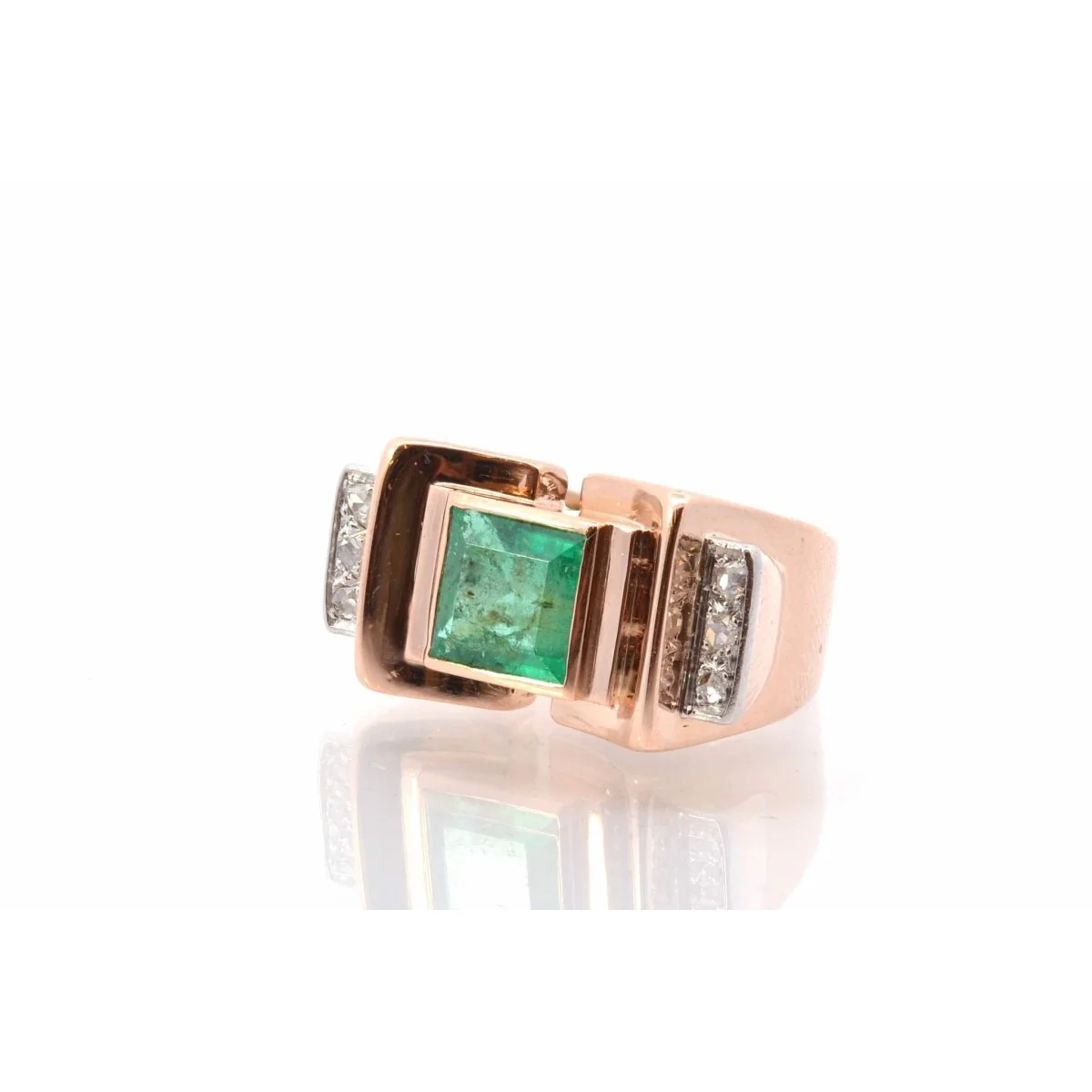 Bague ancienne émeraude et diamants en or - Image 4