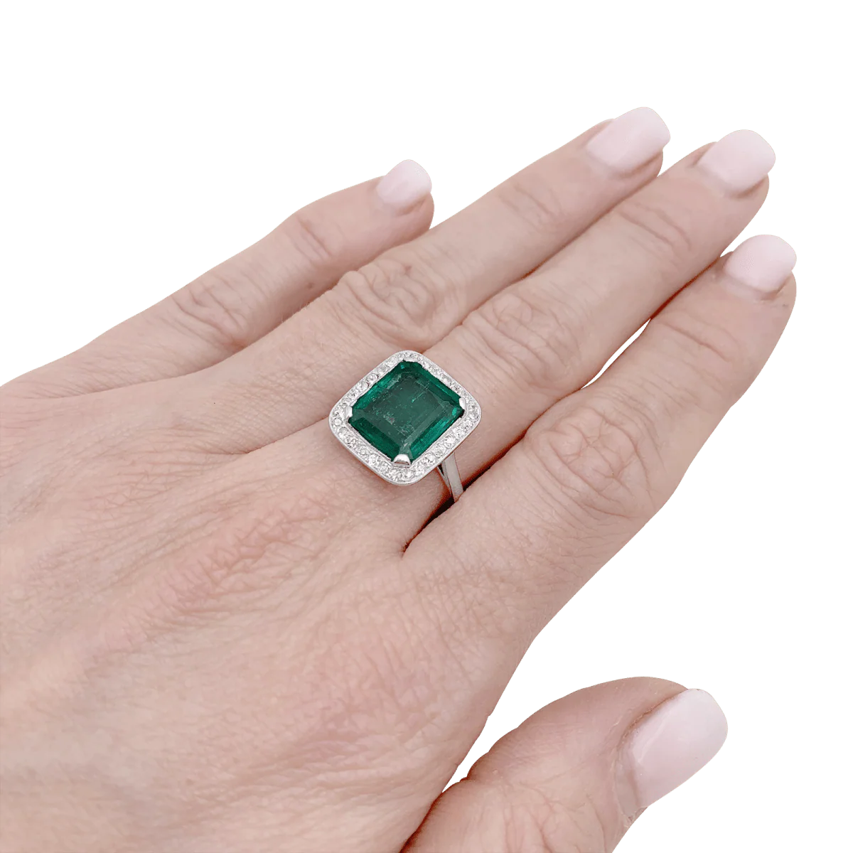 Bague en platine, émeraude et diamants - Image 2