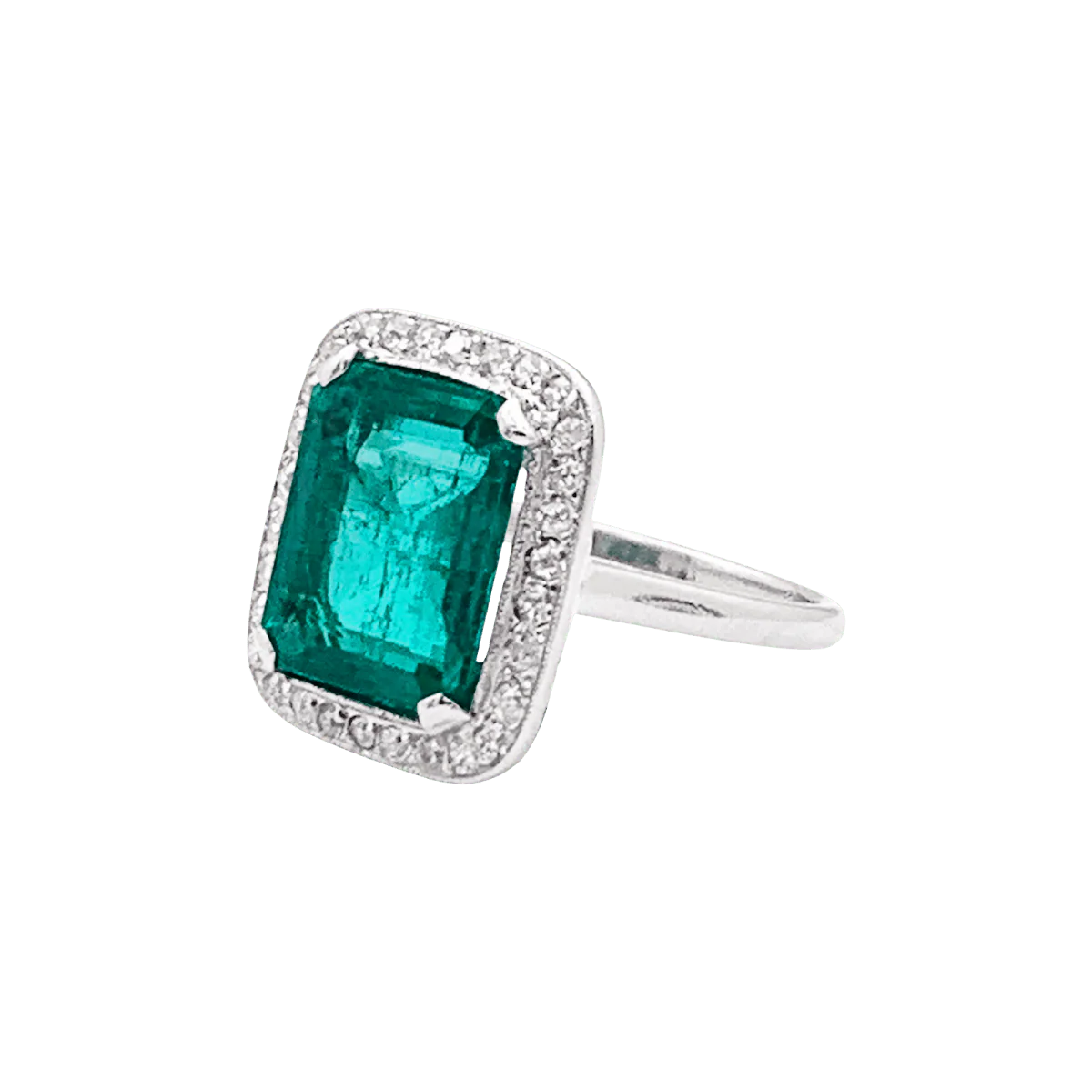 Bague en platine, émeraude et diamants - Image 3