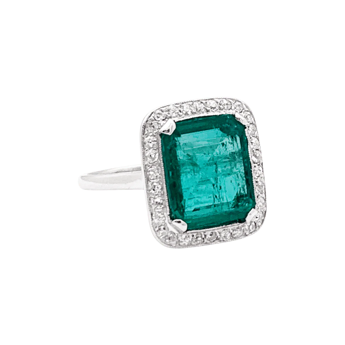 Bague en platine, émeraude et diamants - Image 4