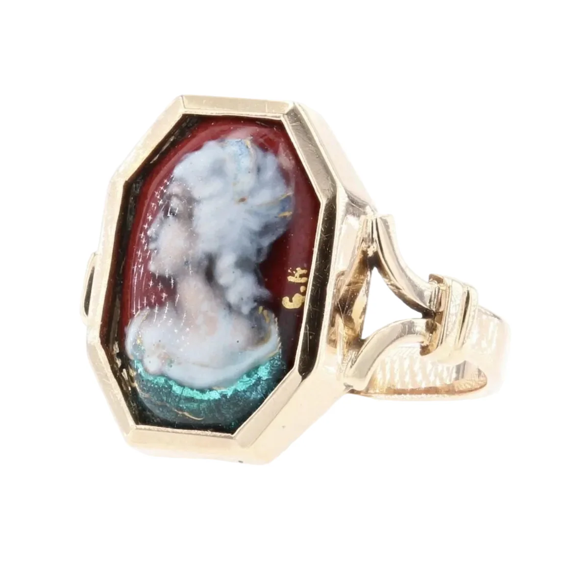 Bague Chevalière en or jaune et émail - Image 3