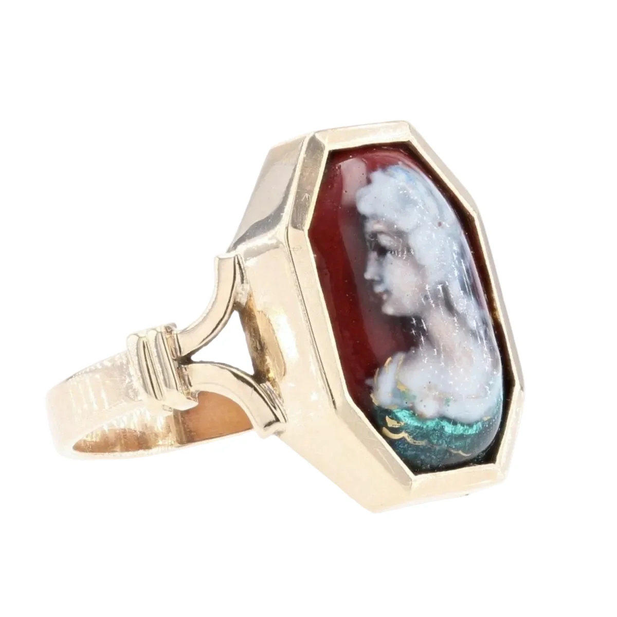 Bague Chevalière en or jaune et émail - Image 5
