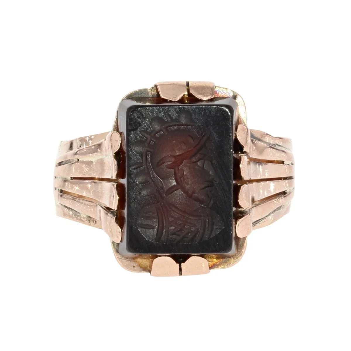 Bague Chevalière en or rose et agate