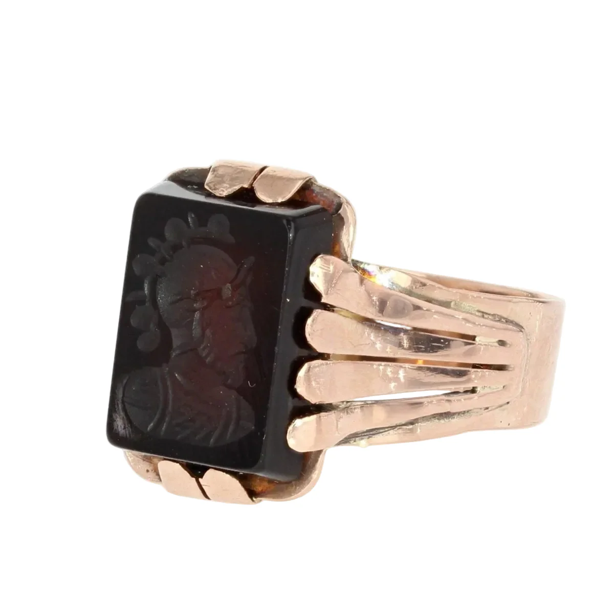 Bague Chevalière en or rose et agate - Image 3