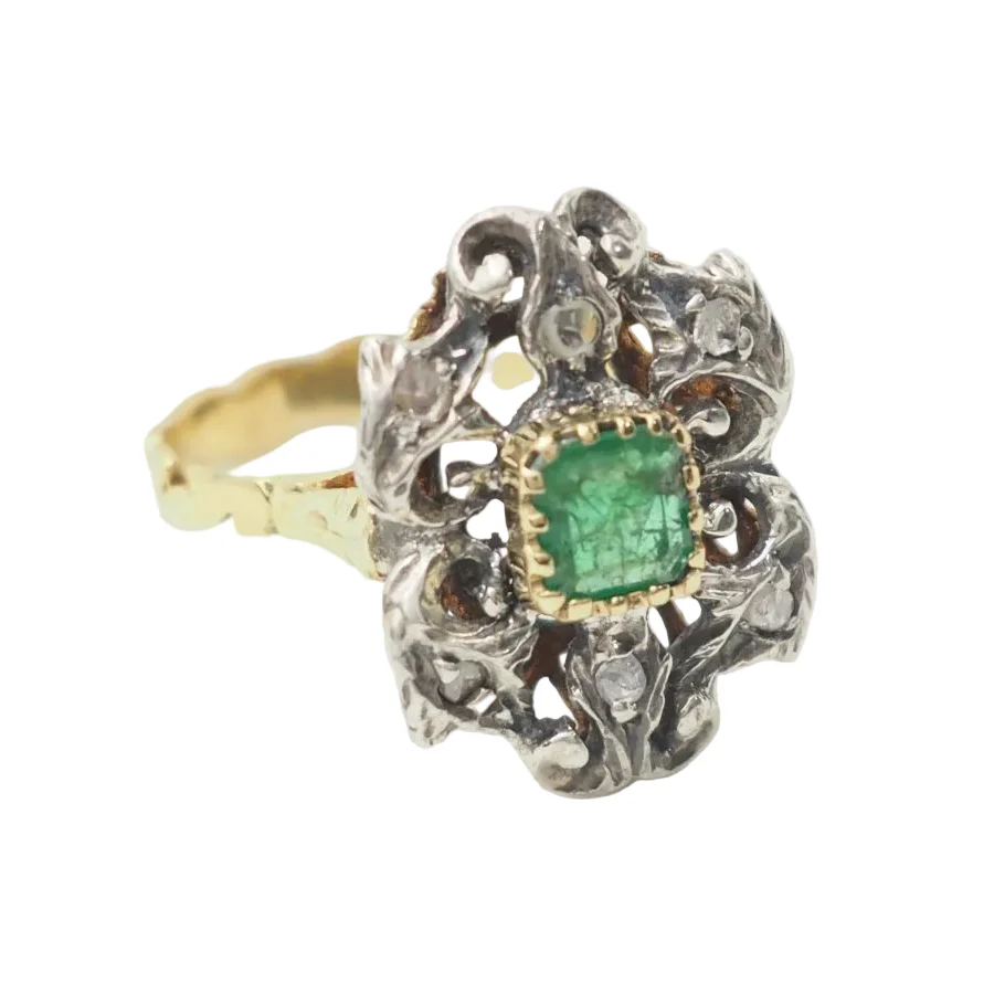 Bague Entourage en or jaune, émeraude et diamants - Image 5