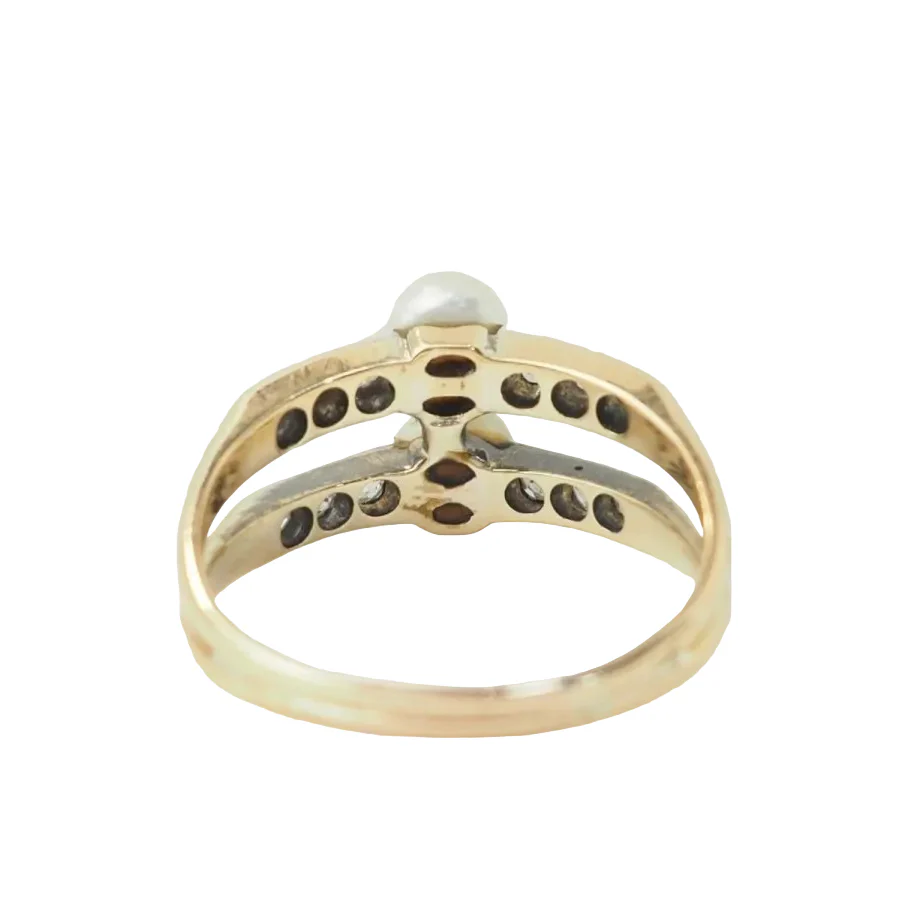 Bague en or jaune, perles, et diamants - Image 5