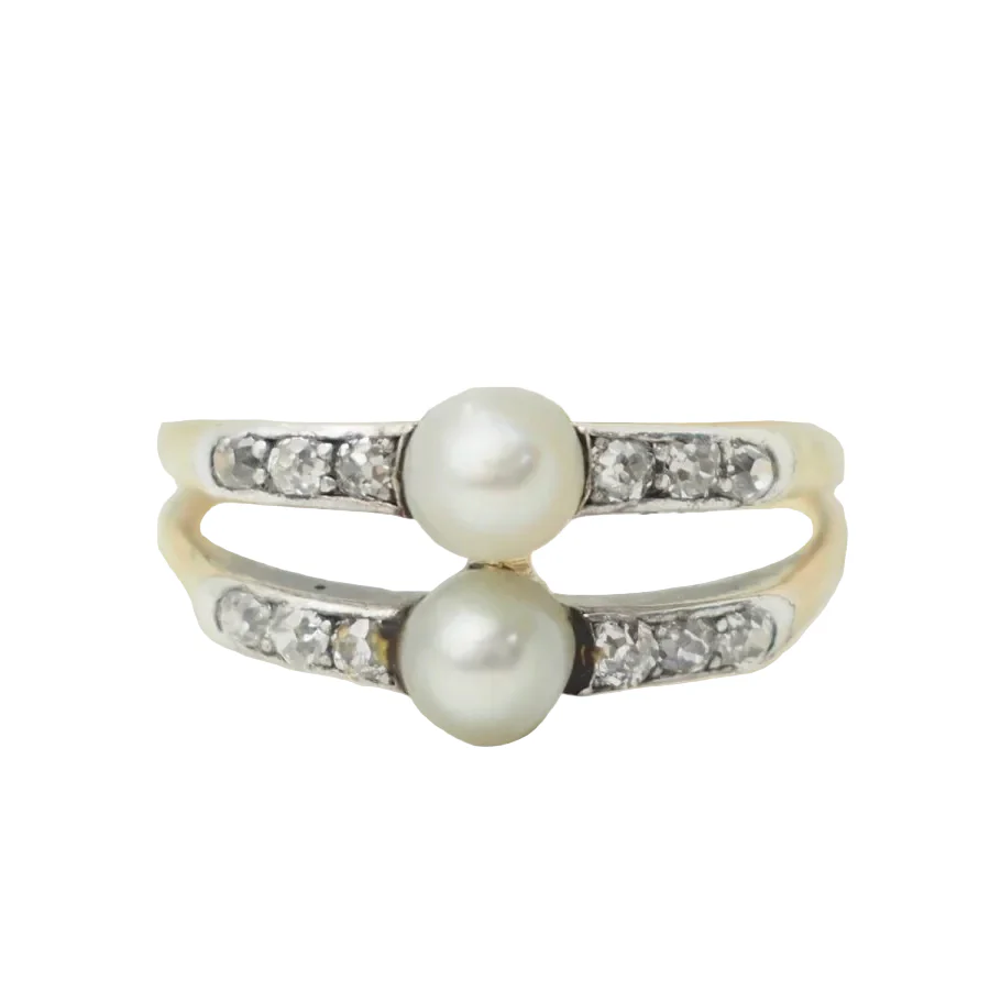 Bague en or jaune, perles, et diamants - Image 7