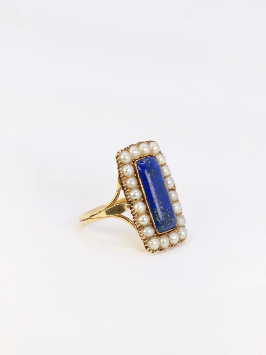Bague en or jaune, lapis-lazuli et perles - Image 3