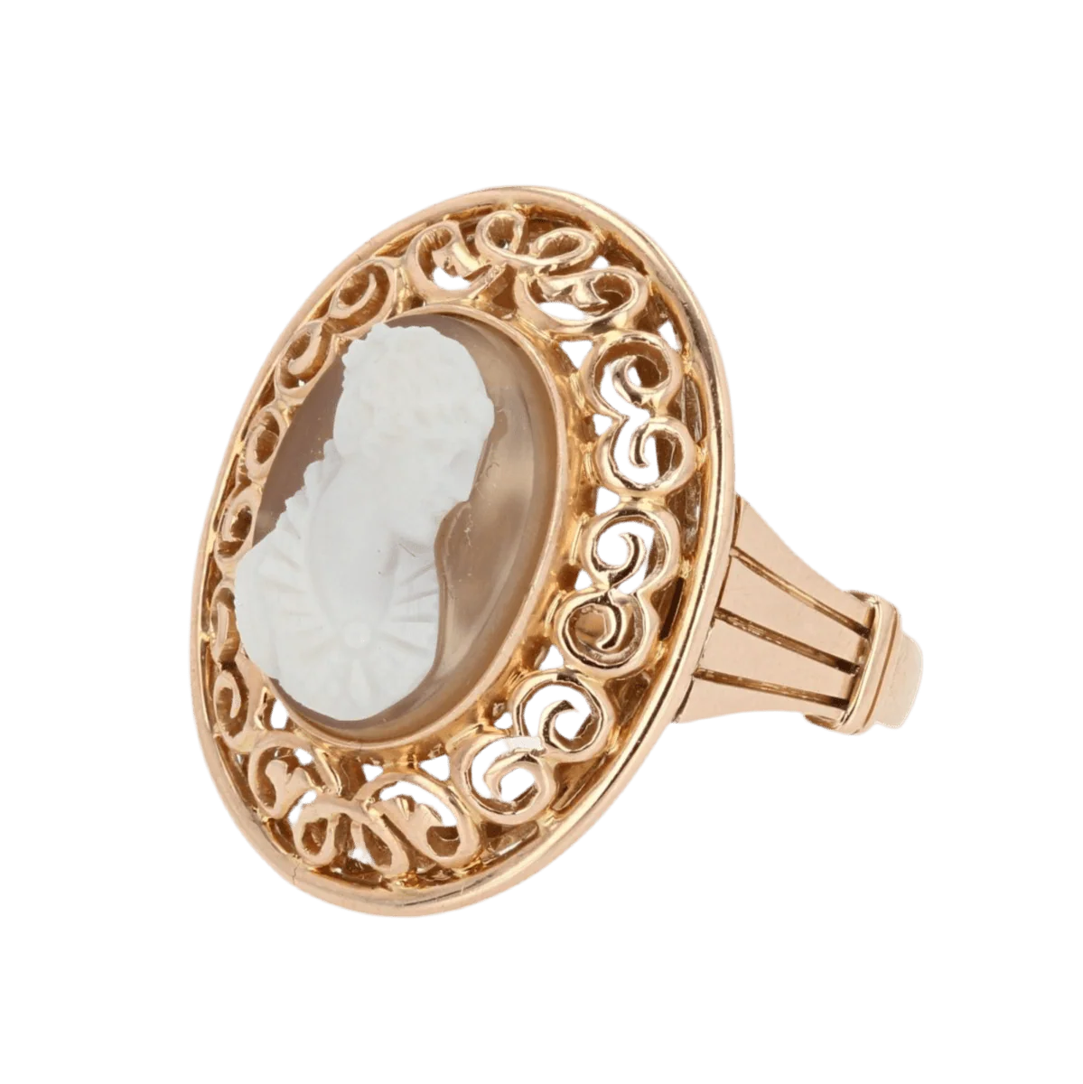 Bague Cocktail en or rose, camée et agate - Image 3