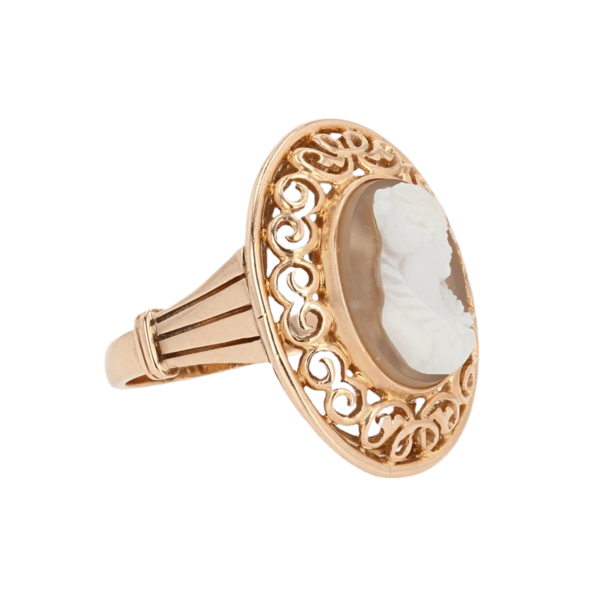 Bague Cocktail en or rose, camée et agate - Image 5