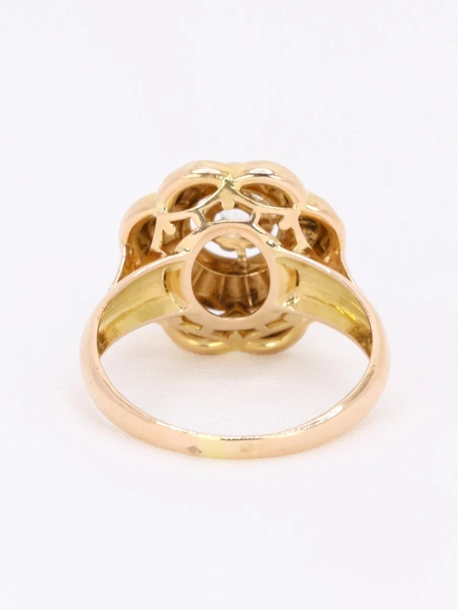 Bague ancienne fleur or jaune pierre blanche - Image 5
