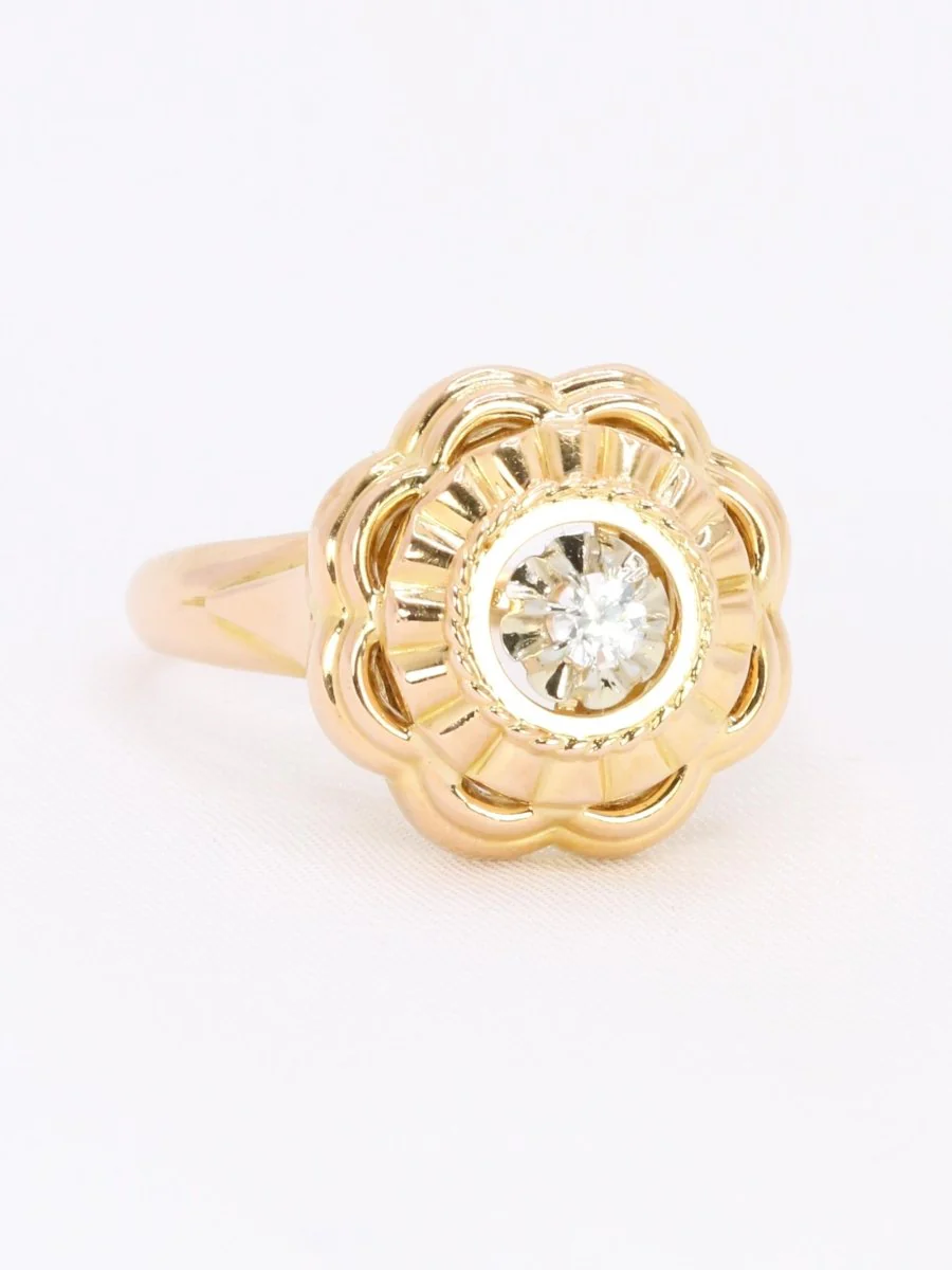 Bague ancienne fleur or jaune pierre blanche - Image 7