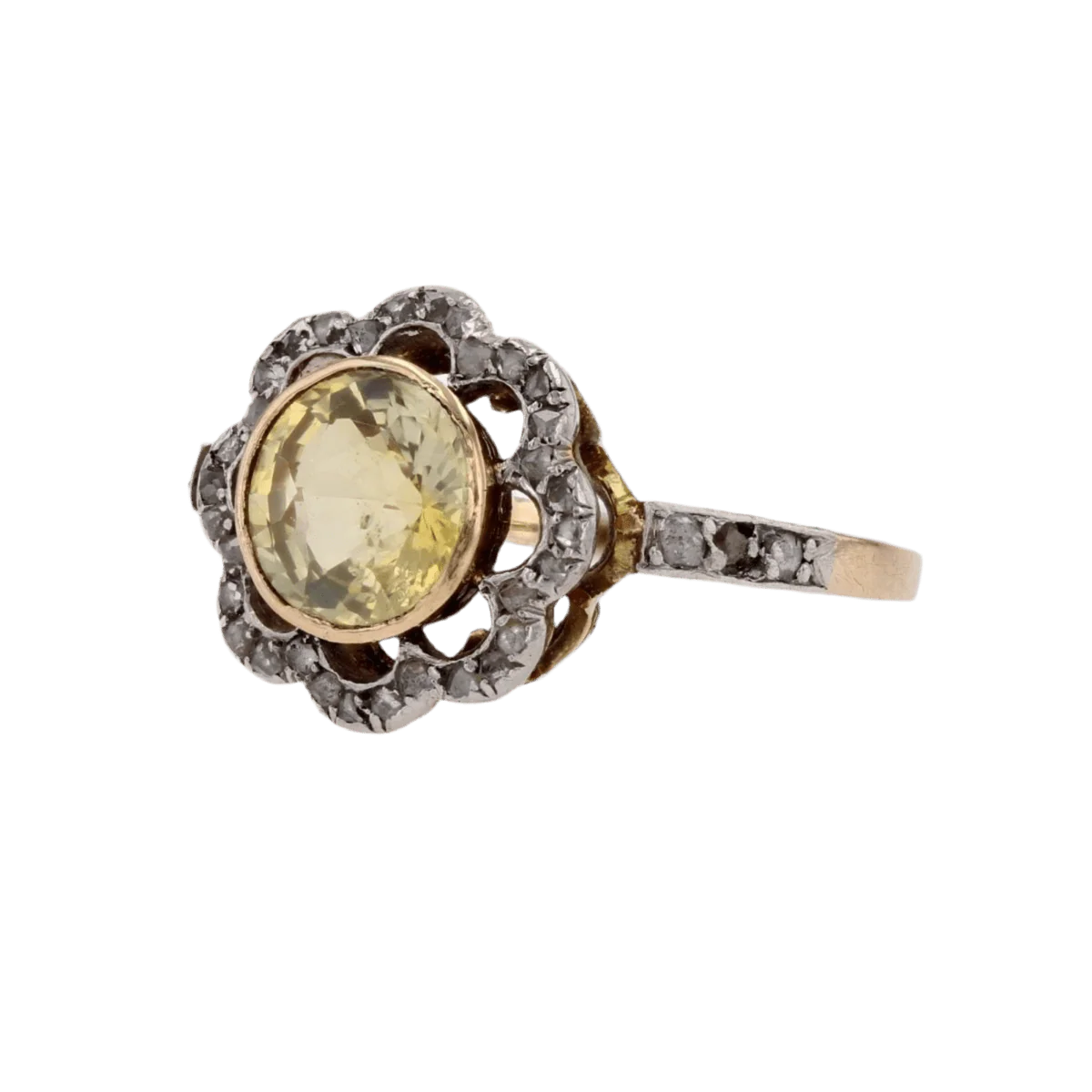 Bague Entourage en or jaune, platine, saphir et diamants - Image 3