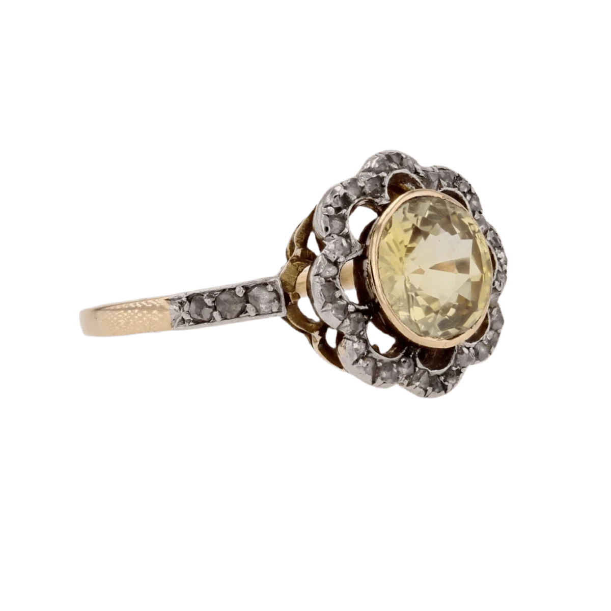 Bague Entourage en or jaune, platine, saphir et diamants - Image 5