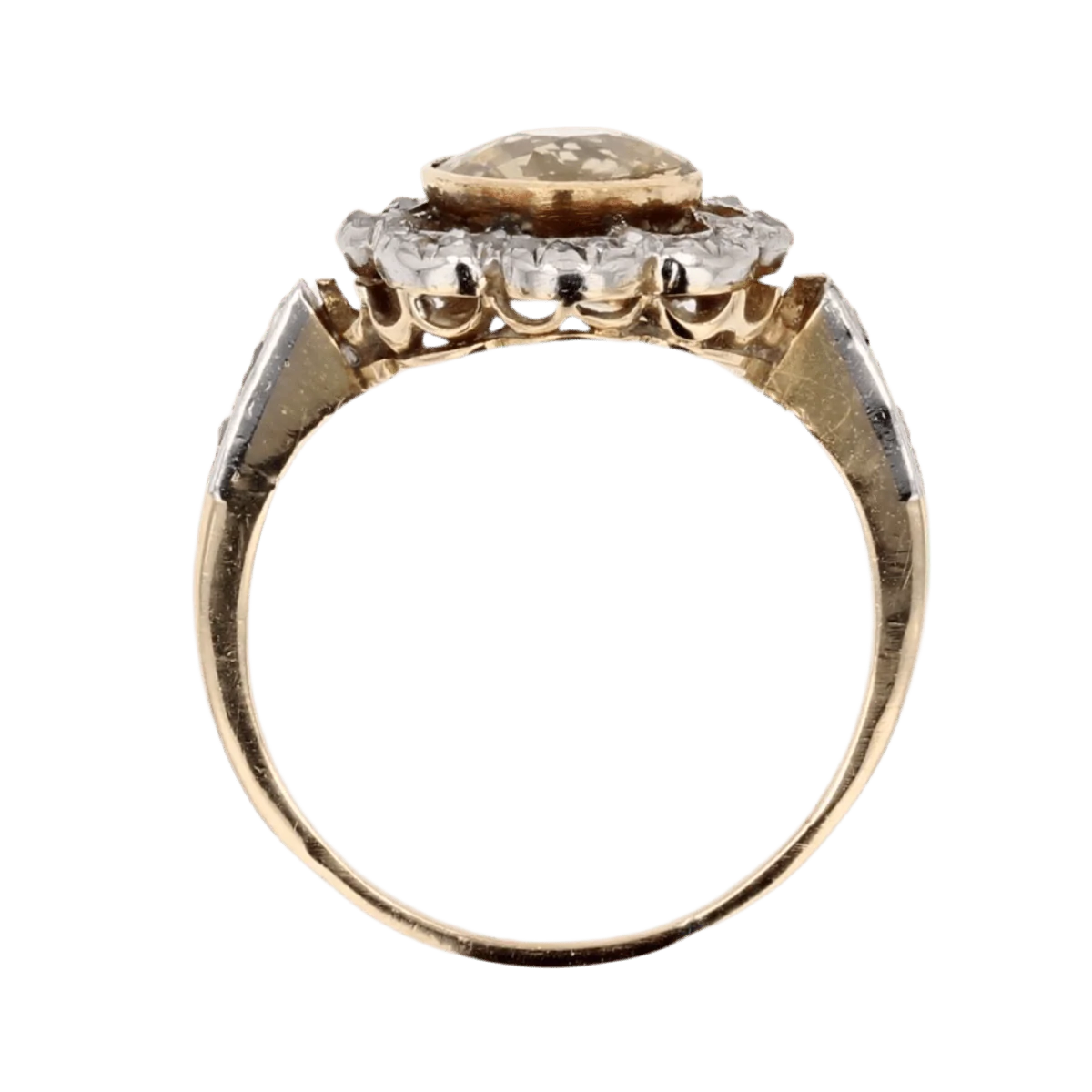 Bague Entourage en or jaune, platine, saphir et diamants - Image 6
