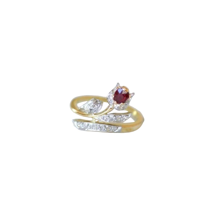 Bague en or jaune, platine, rubis et diamants - Image 6