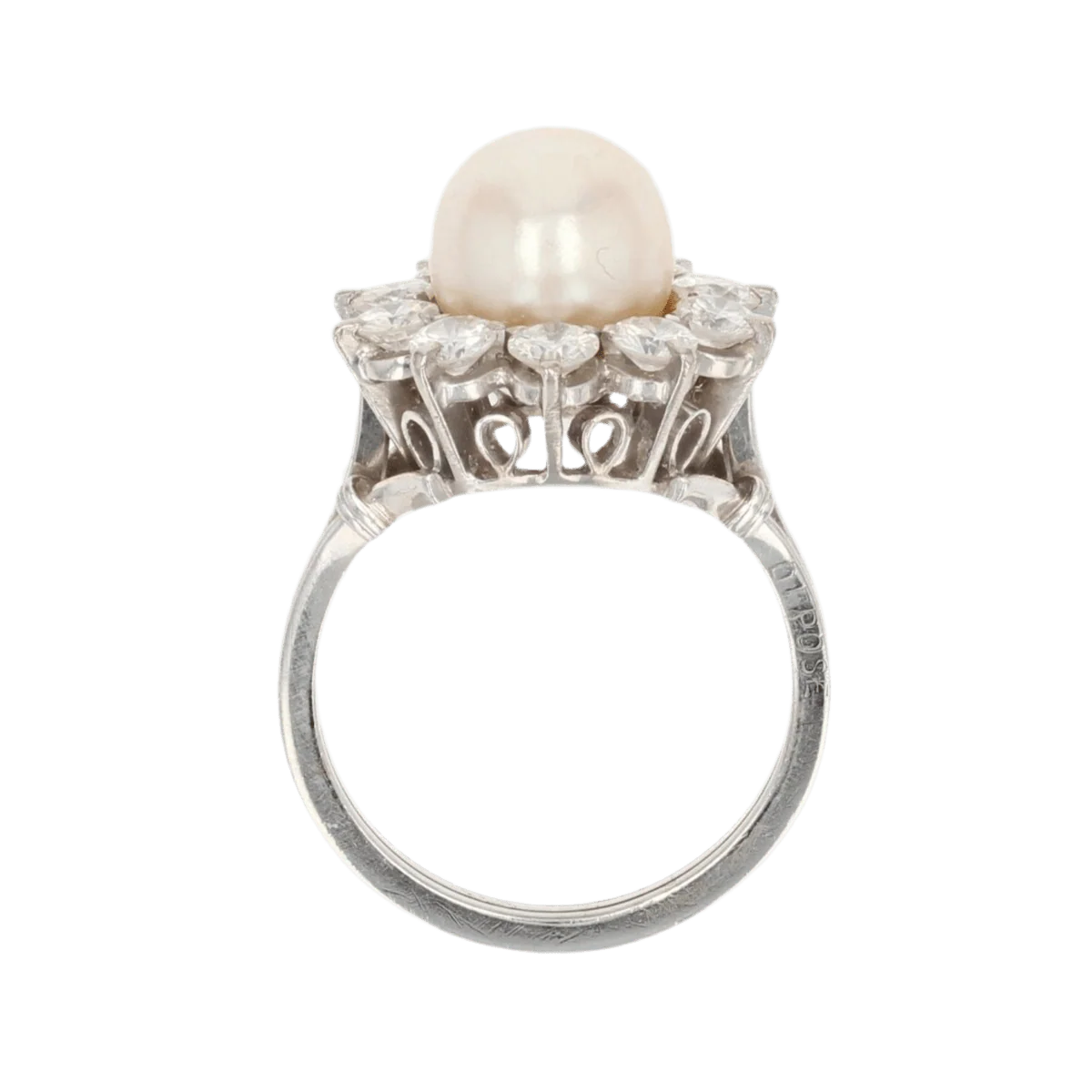 Bague Marguerite en or blanc, platine, perle et diamants - Image 6