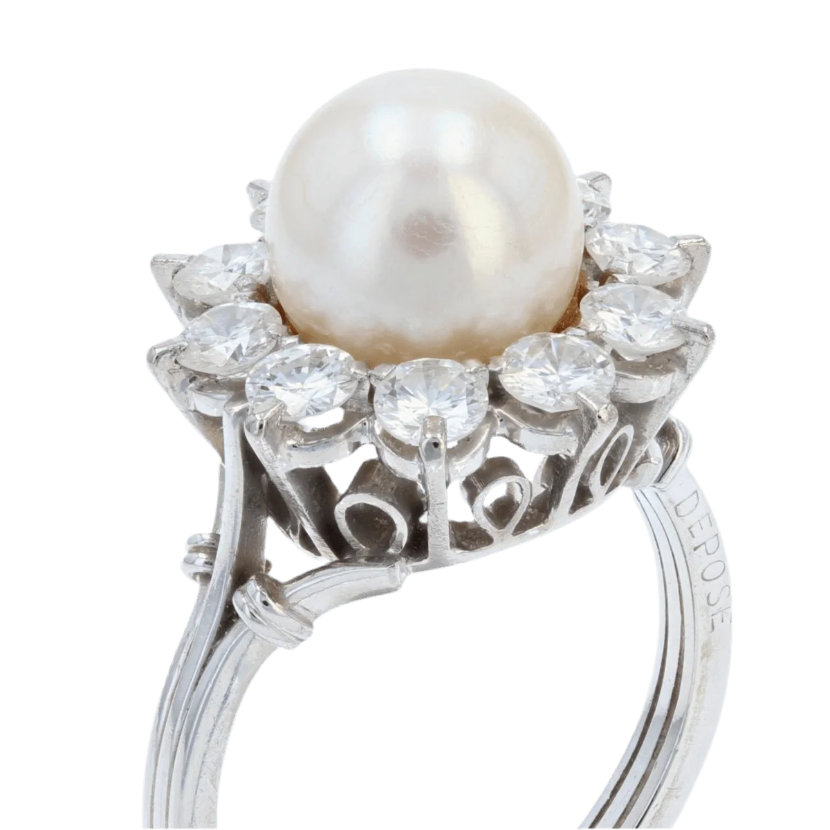 Bague Marguerite en or blanc, platine, perle et diamants - Image 7