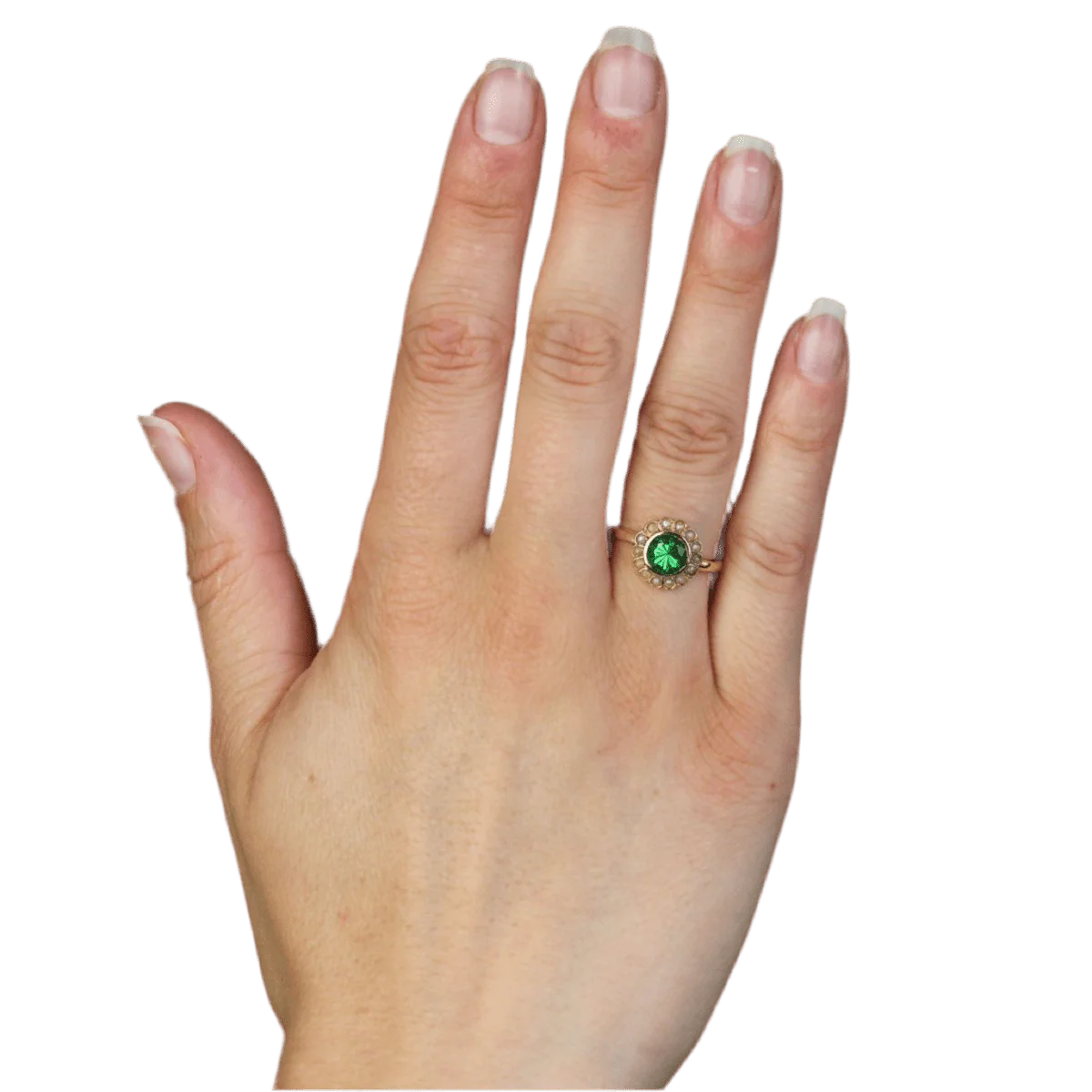 Bague Entourage en or jaune, grenat et perles - Image 2