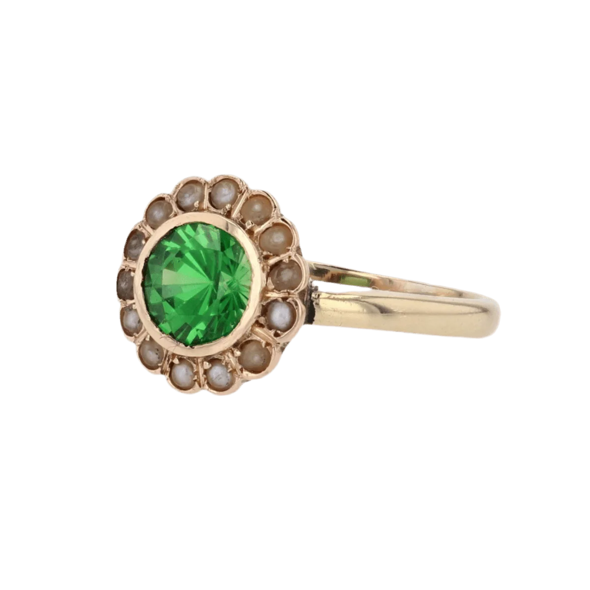 Bague Entourage en or jaune, grenat et perles - Image 3