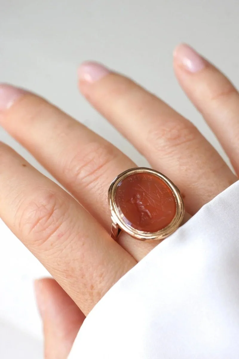 Bague Ancienne Intaille Cornaline sur Or Rose - Image 2