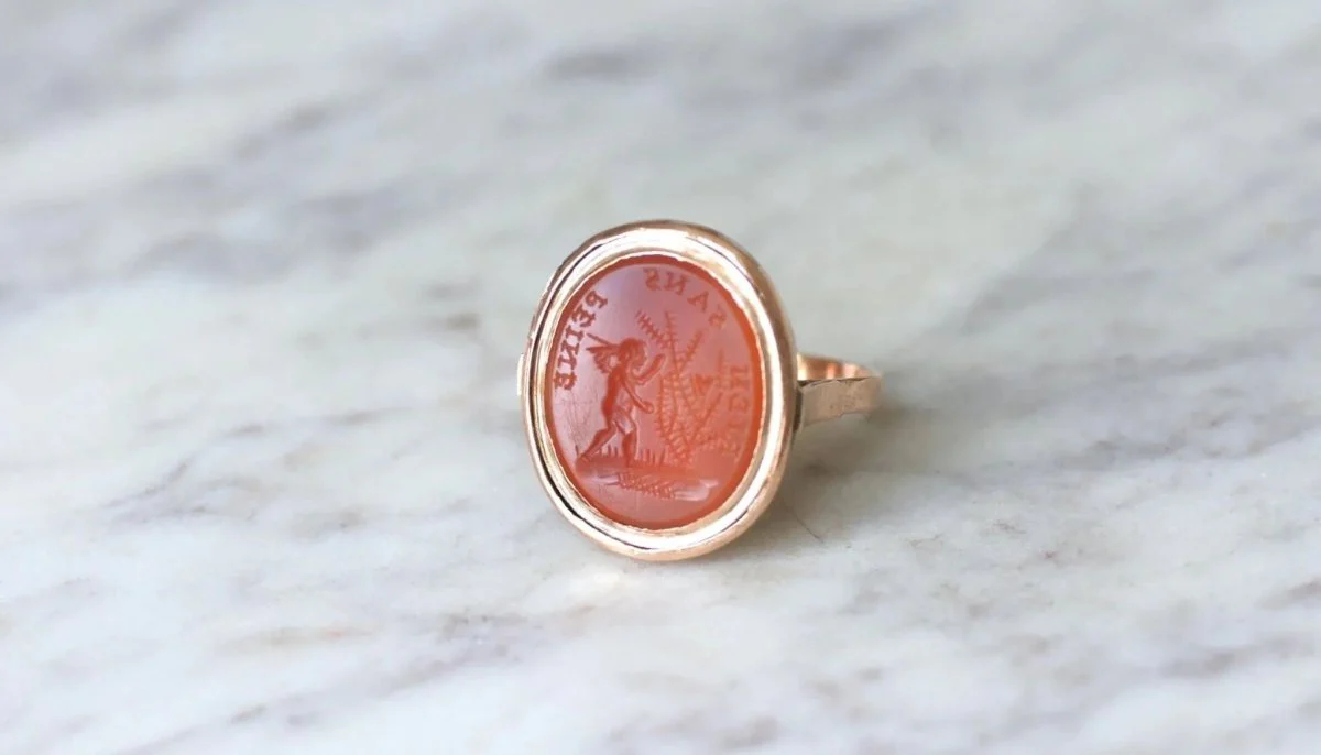 Bague Ancienne Intaille Cornaline sur Or Rose - Image 3