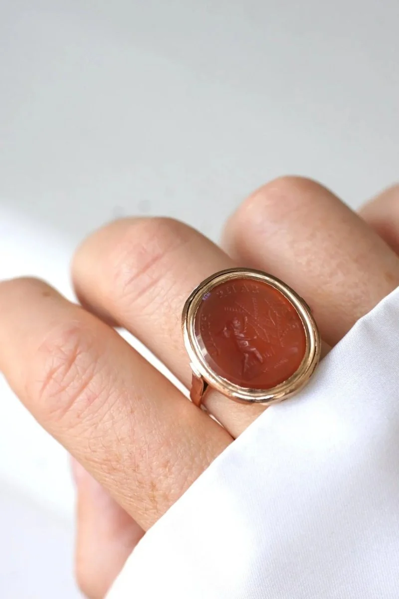 Bague Ancienne Intaille Cornaline sur Or Rose - Image 4