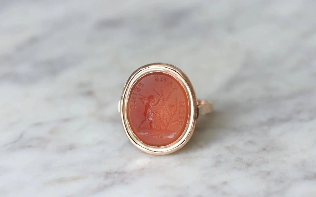 Bague Ancienne Intaille Cornaline sur Or Rose - Image 5