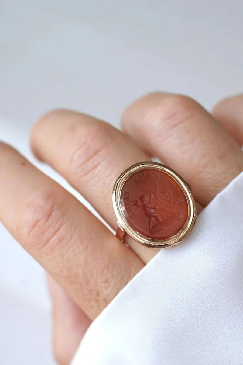 Bague Ancienne Intaille Cornaline sur Or Rose - Image 6