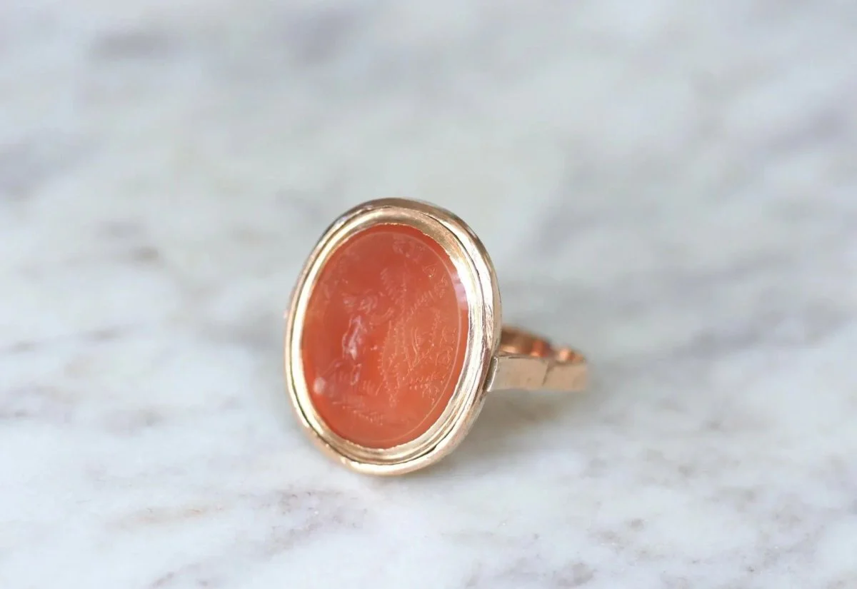 Bague Ancienne Intaille Cornaline sur Or Rose - Image 7