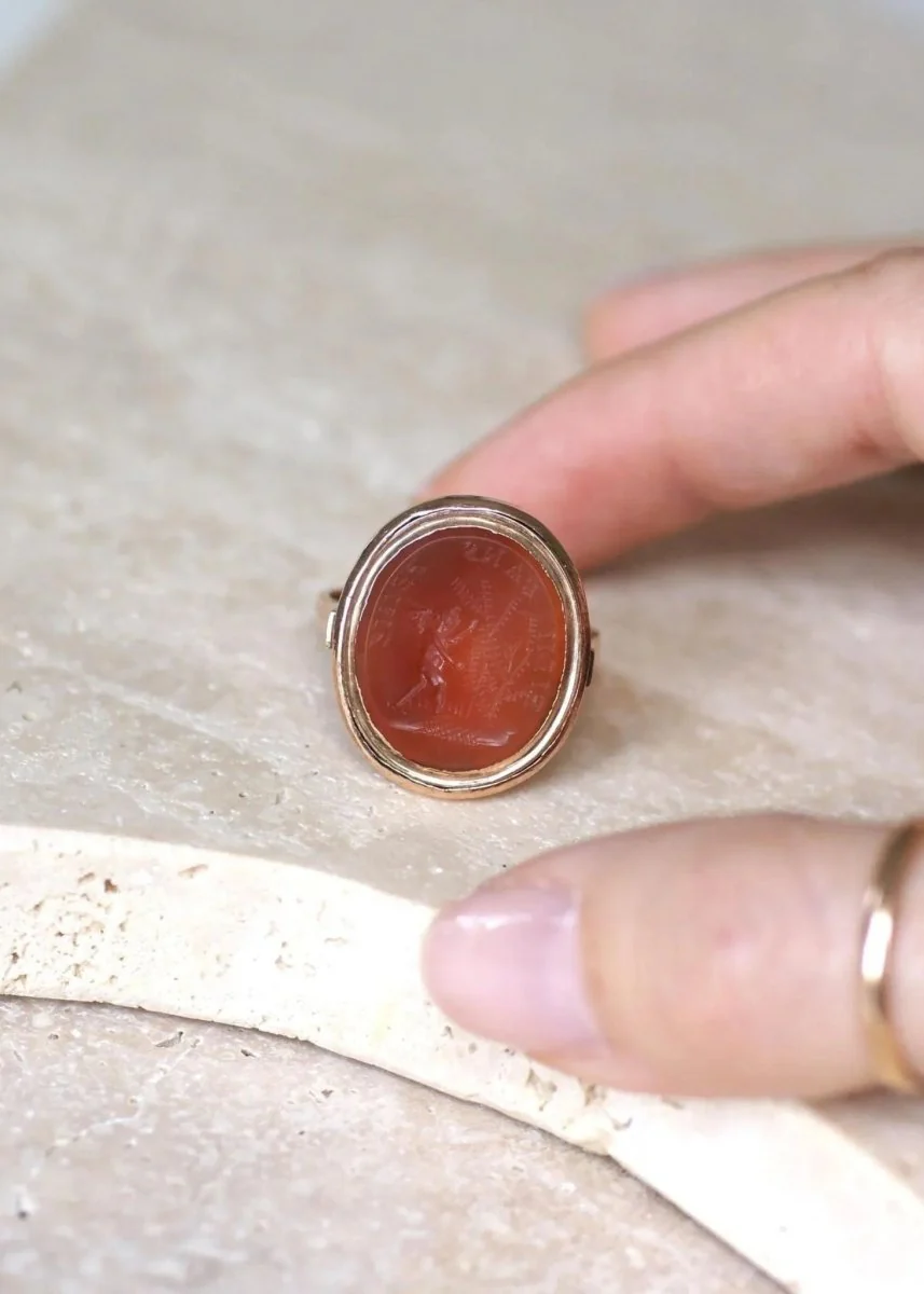 Bague Ancienne Intaille Cornaline sur Or Rose - Image 8