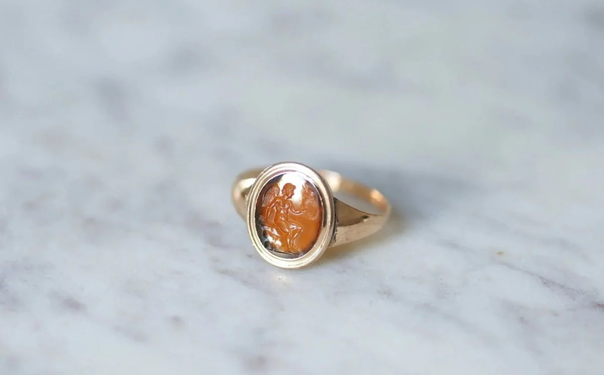 Bague intaille Cupidon cornaline sur or rose - Image 5