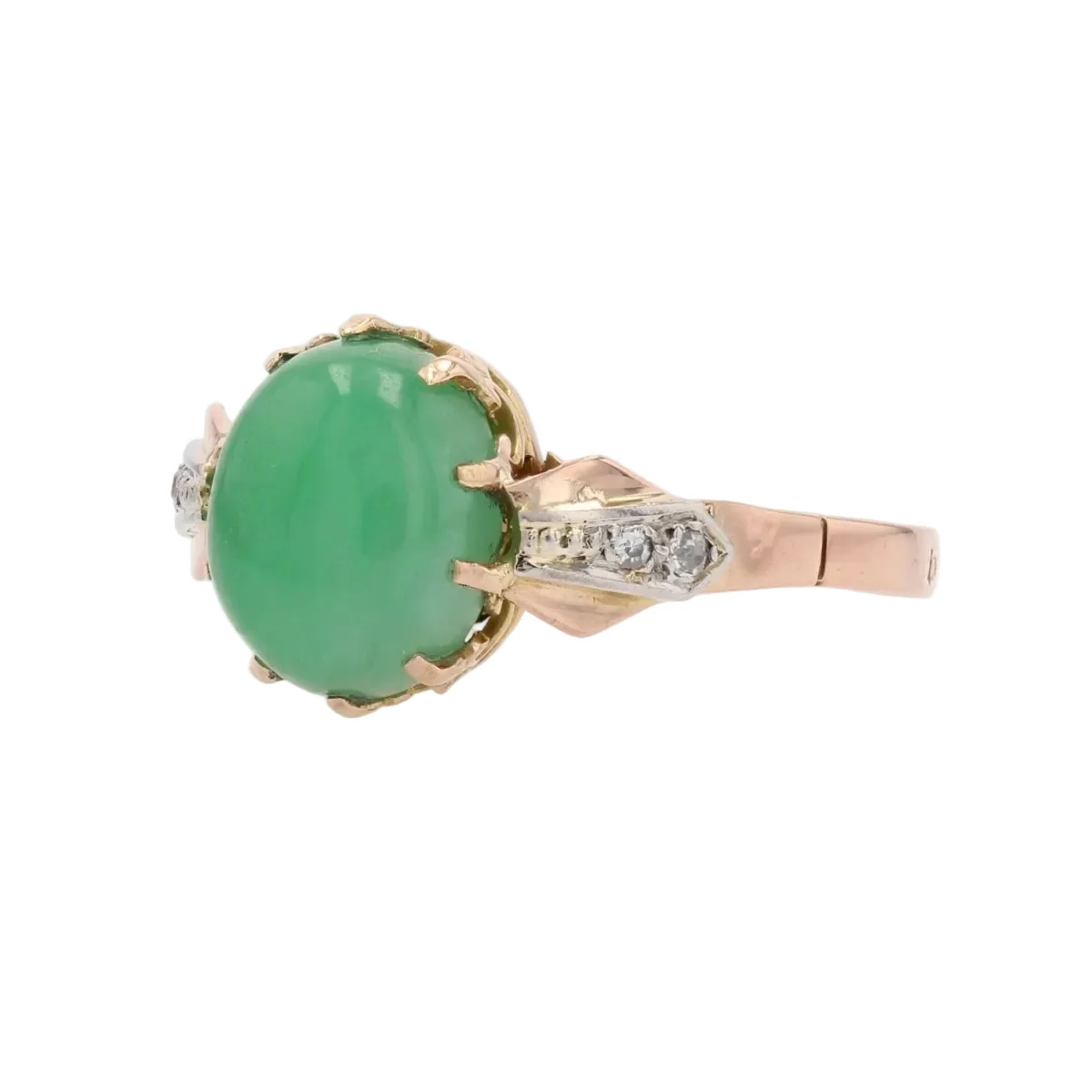 Bague Cocktail en or rose, platine, jade et diamants - Image 3