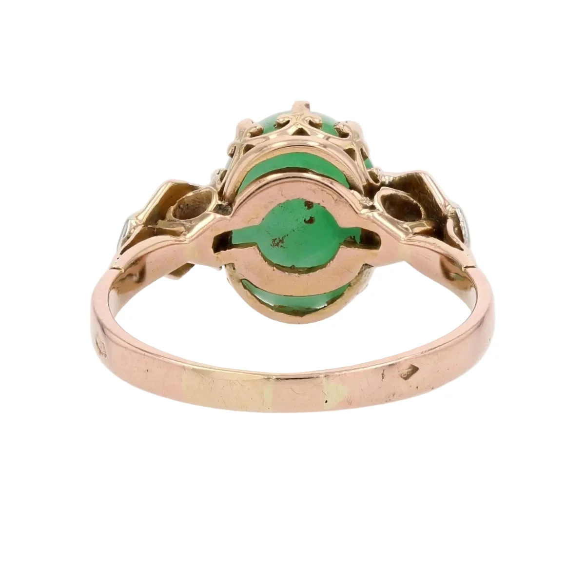 Bague Cocktail en or rose, platine, jade et diamants - Image 4