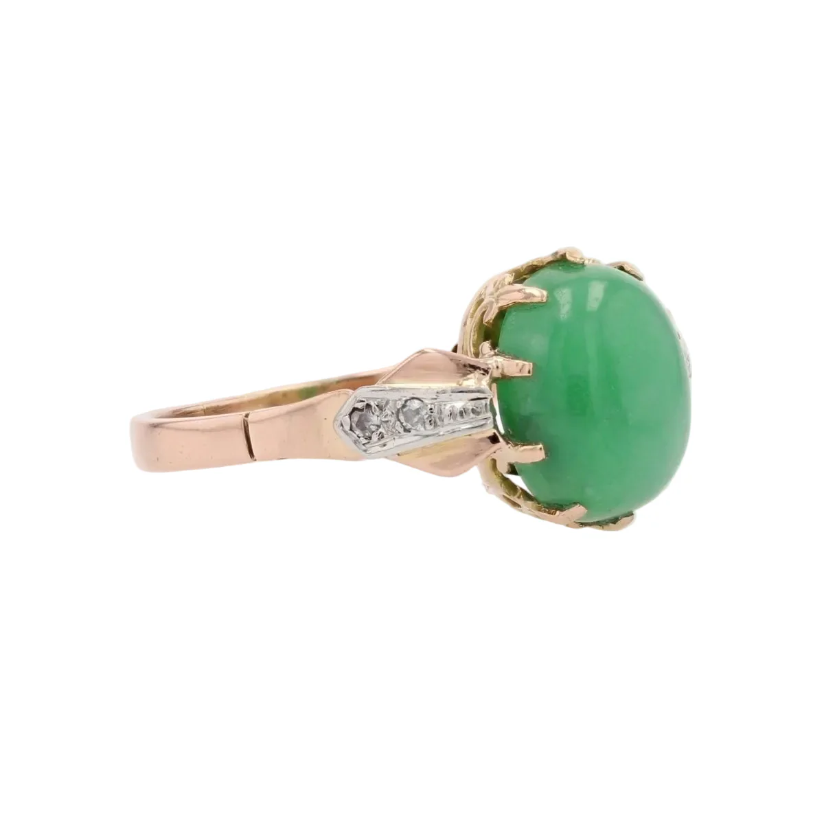 Bague Cocktail en or rose, platine, jade et diamants - Image 5