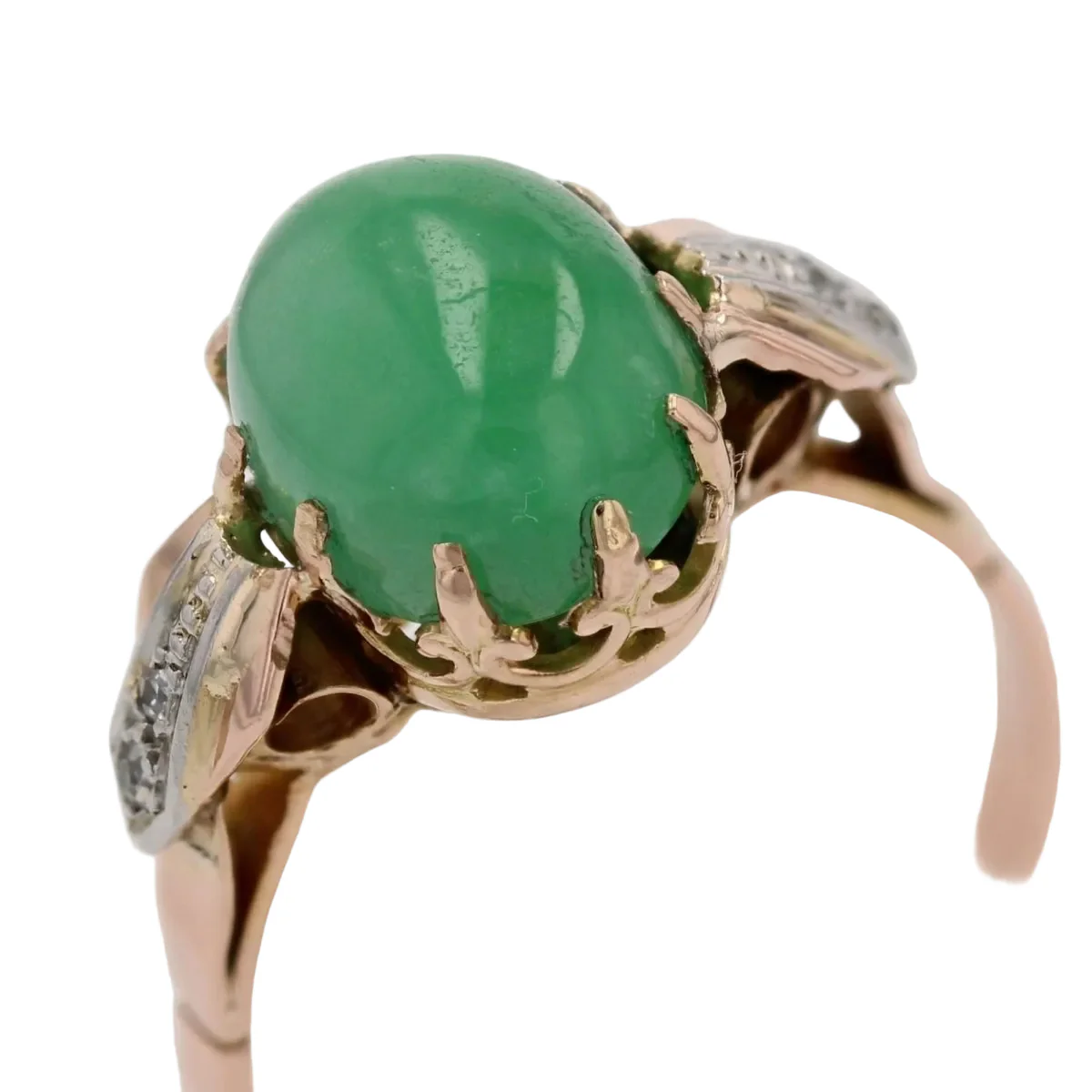 Bague Cocktail en or rose, platine, jade et diamants - Image 7