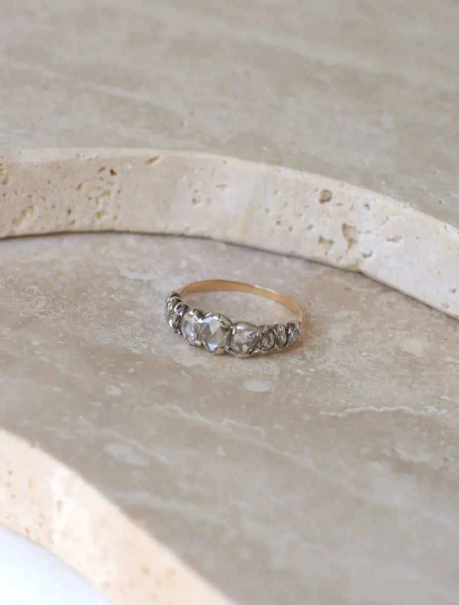 Bague Jarretière Diamants Taille Rose Couronnée - Image 9