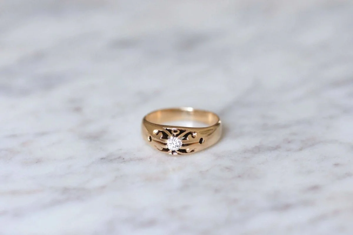 Bague ancienne jonc or rose et diamant - Image 2