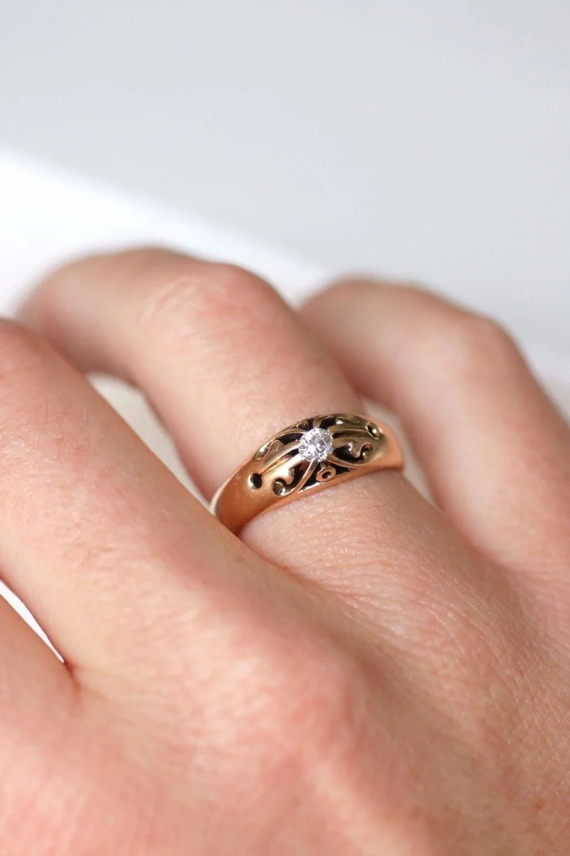 Bague ancienne jonc or rose et diamant - Image 3