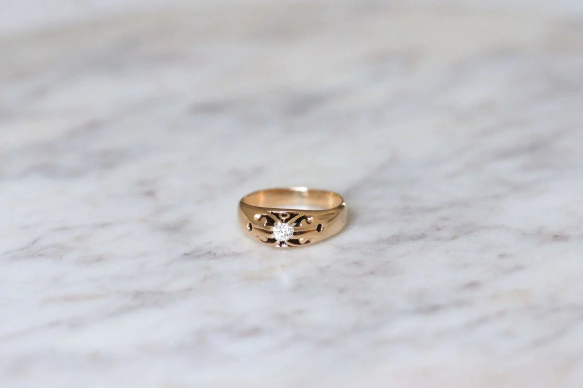 Bague ancienne jonc or rose et diamant - Image 4