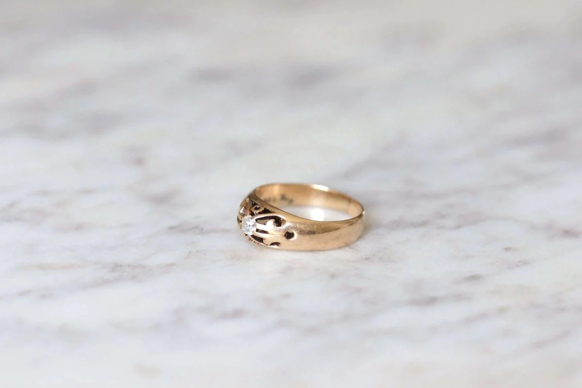 Bague ancienne jonc or rose et diamant - Image 5