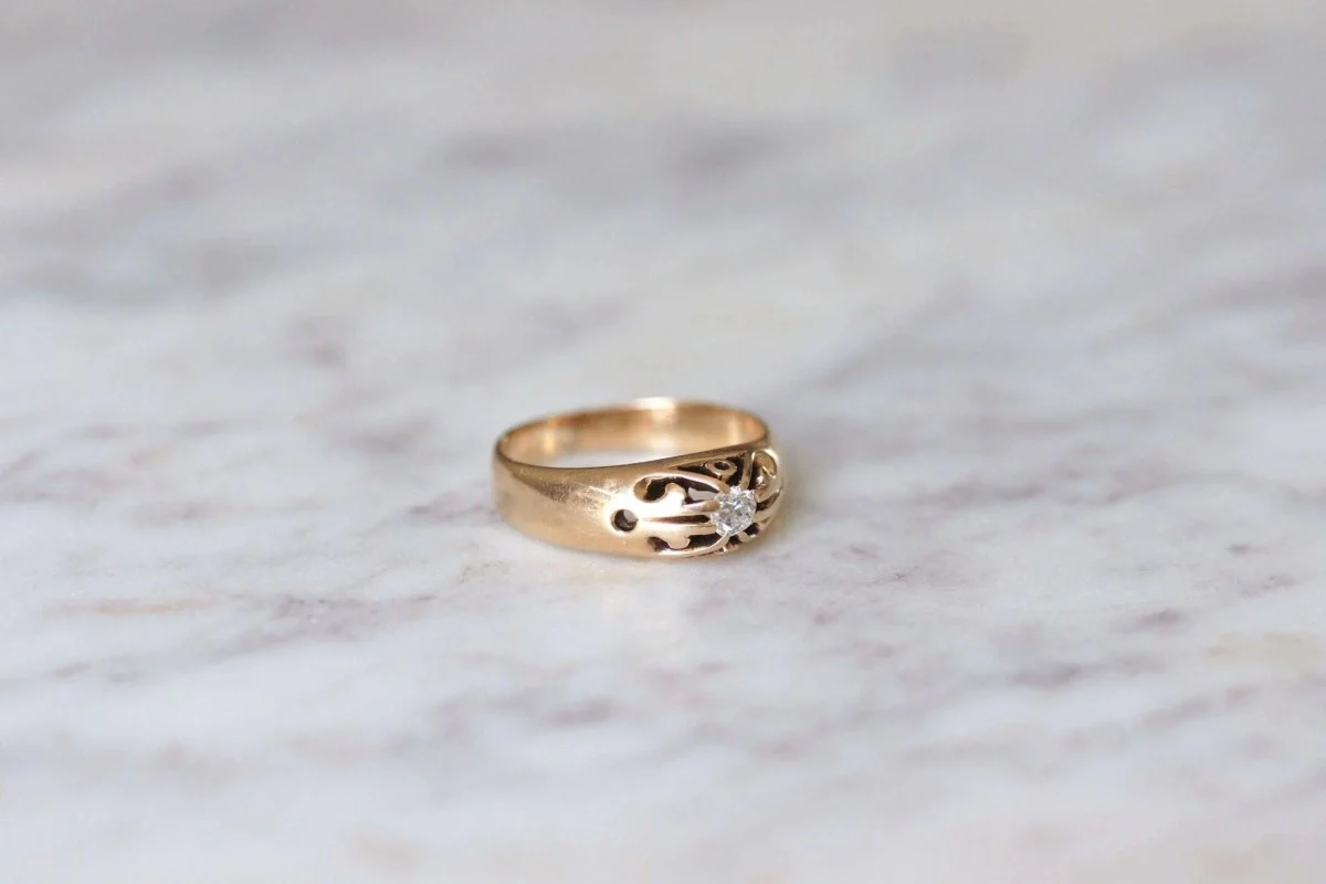 Bague ancienne jonc or rose et diamant - Image 6