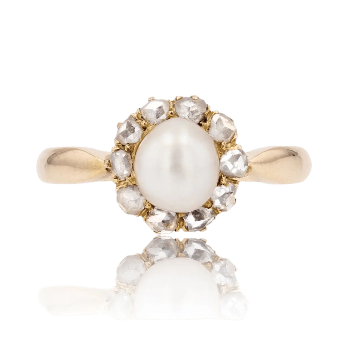 Bague Marguerite en or jaune, perle et diamants