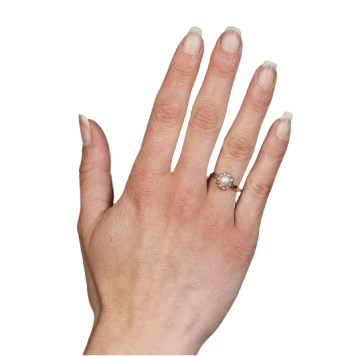 Bague Marguerite en or jaune, perle et diamants - Image 2