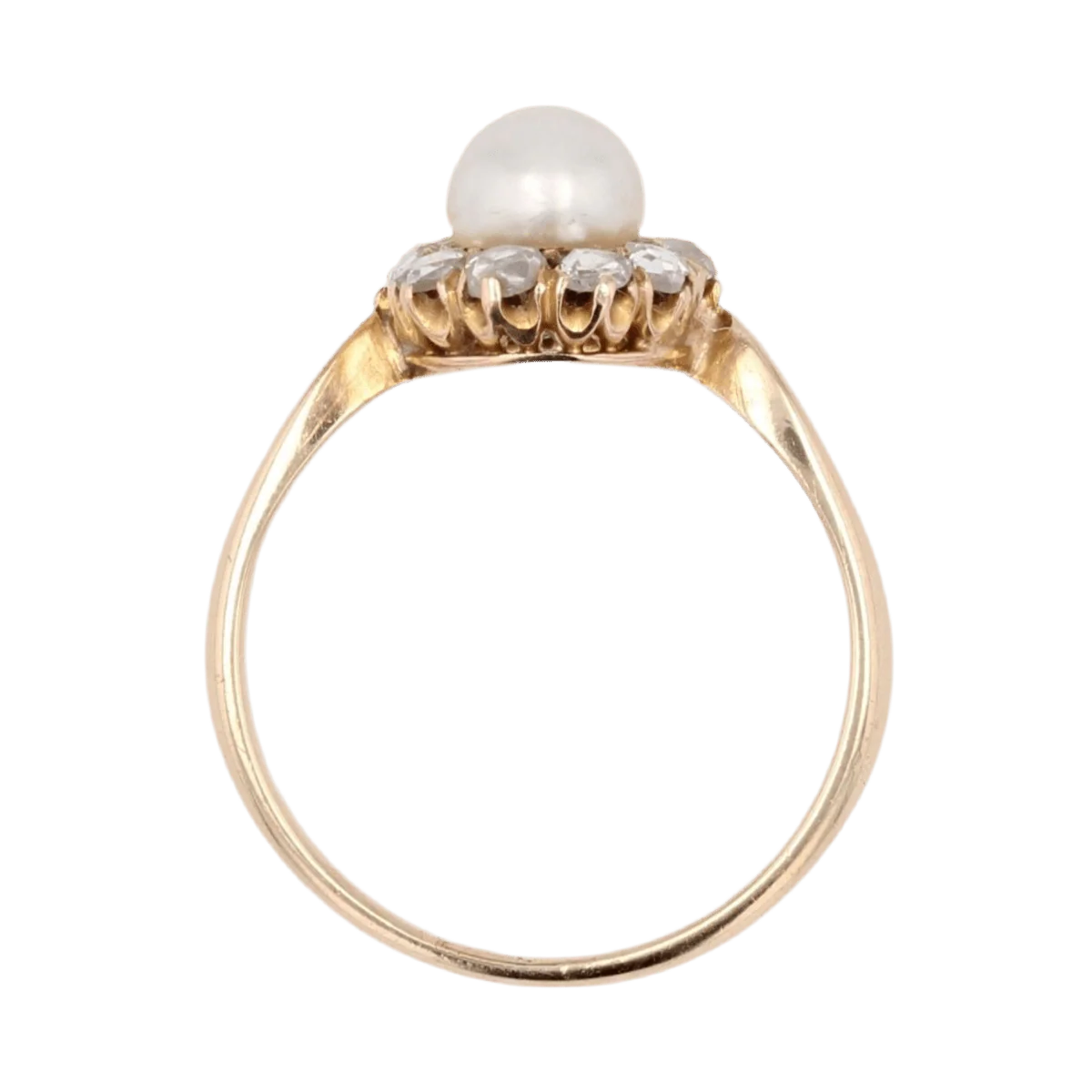 Bague Marguerite en or jaune, perle et diamants - Image 6