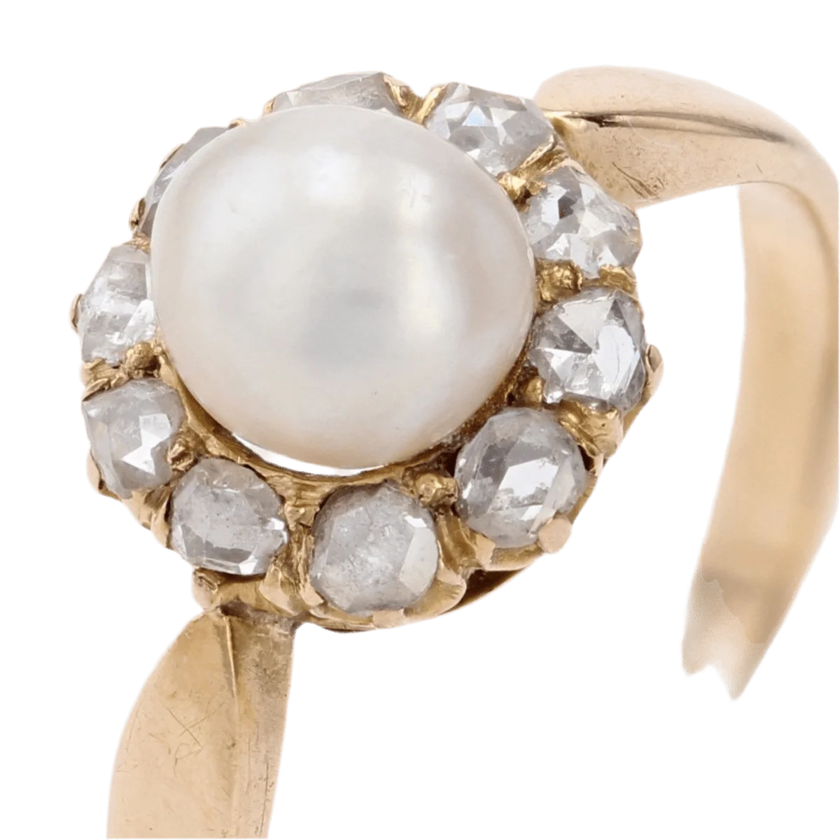 Bague Marguerite en or jaune, perle et diamants - Image 7