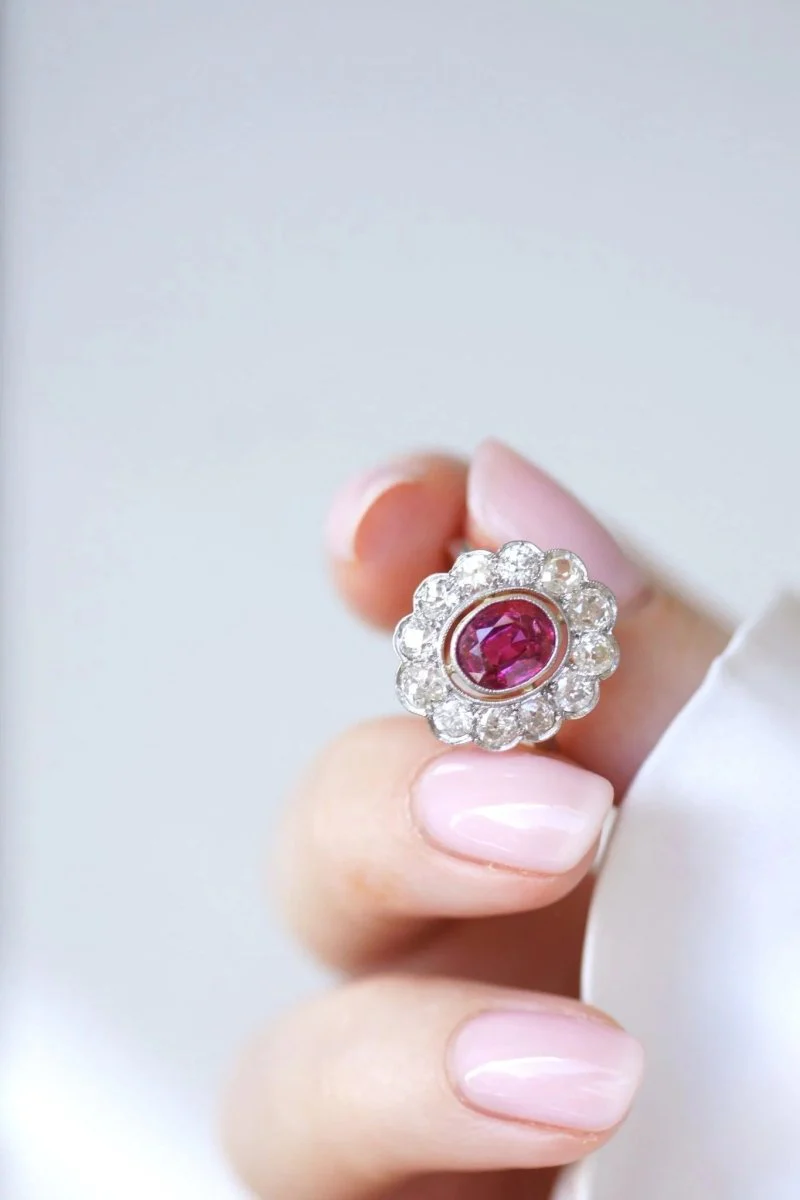 Bague marguerite, rubis Birman non chauffé 1.60 Cts, diamants - Image 10
